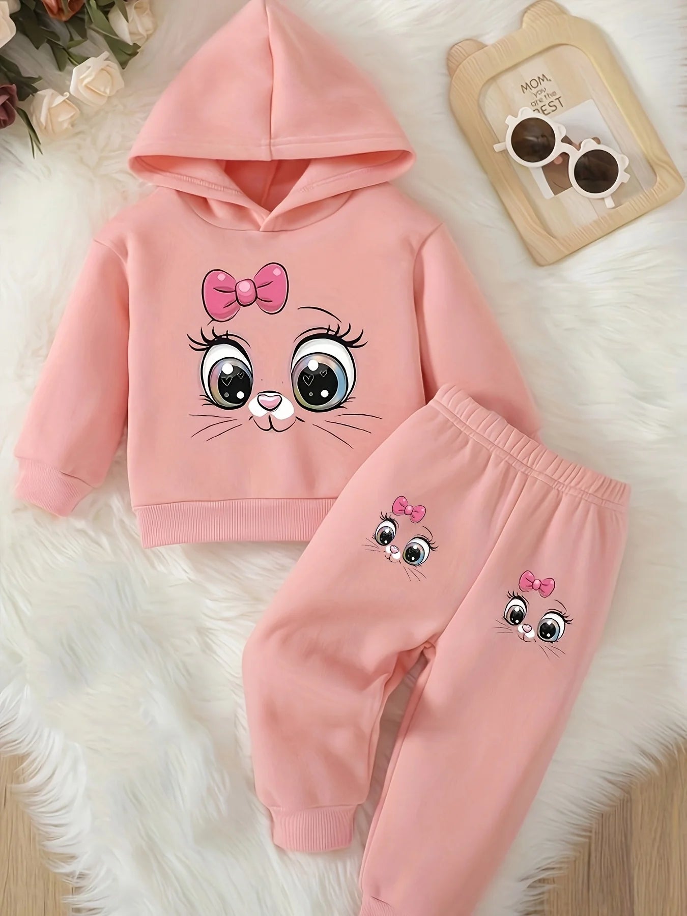 Baby Girl Long-Sleeve Fleece Hoodie with Sweatpants